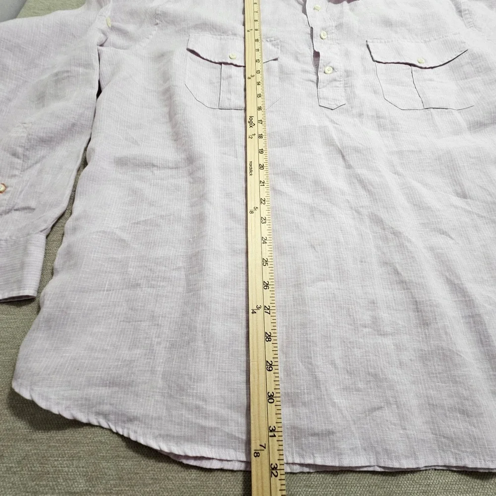 True Measure Popover Shirt XXL Light Purple Striped Linen Long Sleeve
